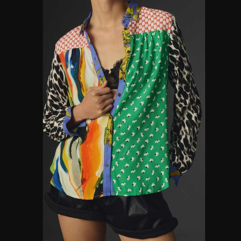 M Maeve x Anthropologie Paz contrast button down shirt blouse 2 - Picture 2 of 10